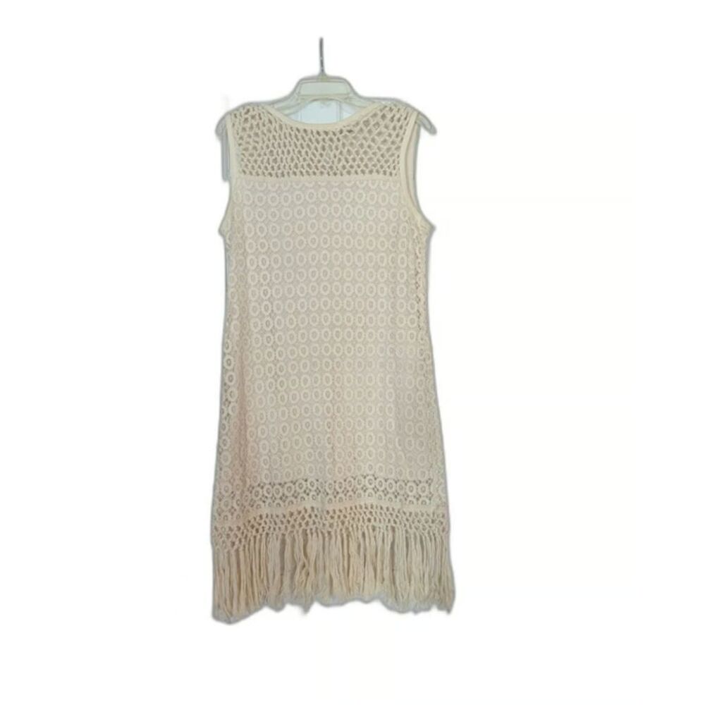 Chelsea & Violet crocheted cream/ Ivory sleeveless dress macrame fringe LARGE